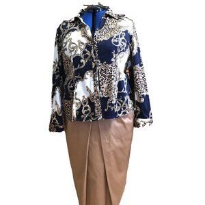 Chicos Brand Leopard Print button front long sleeve top-Extra Large XL